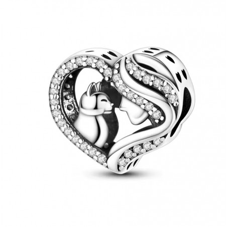 Charm pour bracelet coeur fille chat