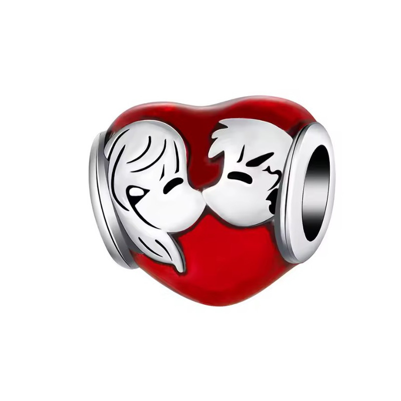 Charm pour bracelet coeur rouge intense couple bisous