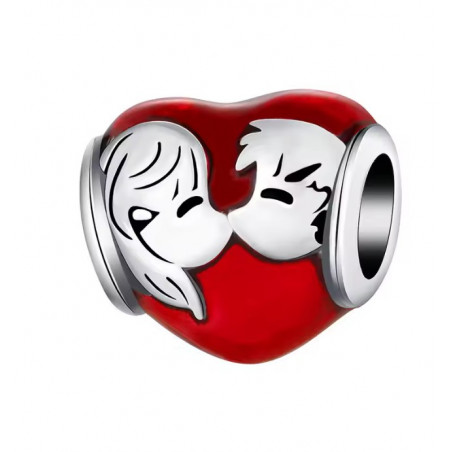 Charm pour bracelet coeur rouge intense couple bisous