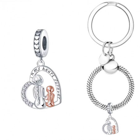 Porte clés avec charm cadeau maman dans mon coeur