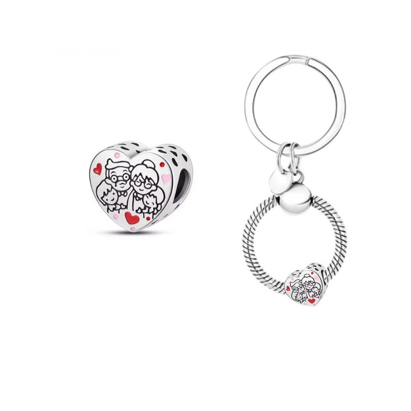 Porte clés avec charm cadeau papi mamie grands parents coeur