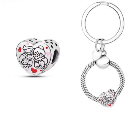 Porte clés avec charm cadeau papi mamie grands parents coeur