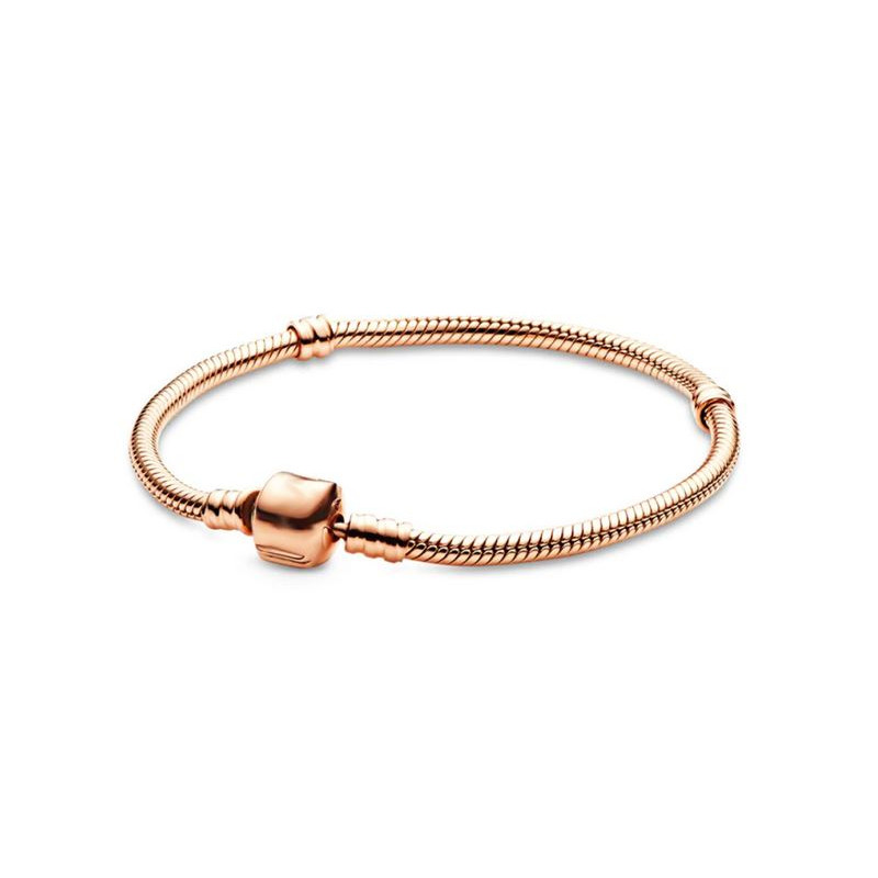 bracelet pour charm or rose cylindre lisse