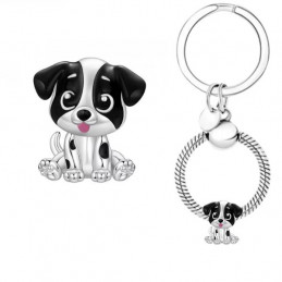 Porte clés avec bijou charm chien noir et blanc