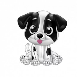 Porte clés avec bijou charm chien noir et blanc