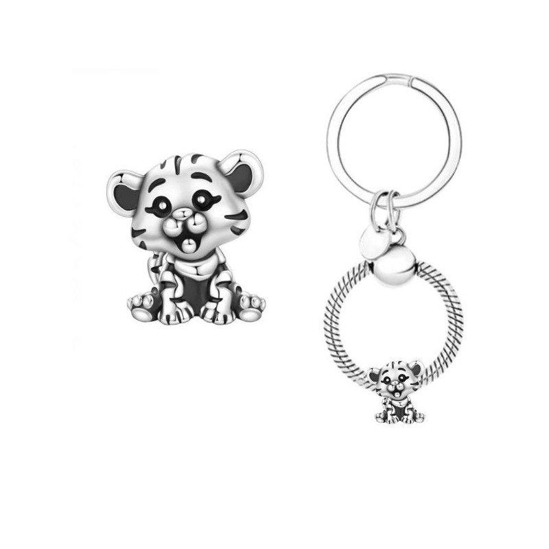 Porte clés avec bijou charm bébé tigre