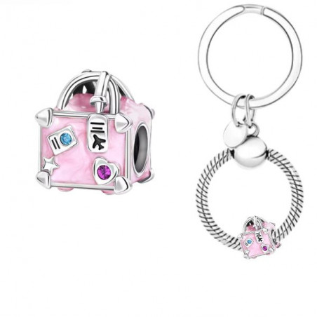 Porte clés avec bijou charm valise rose voyage vacance