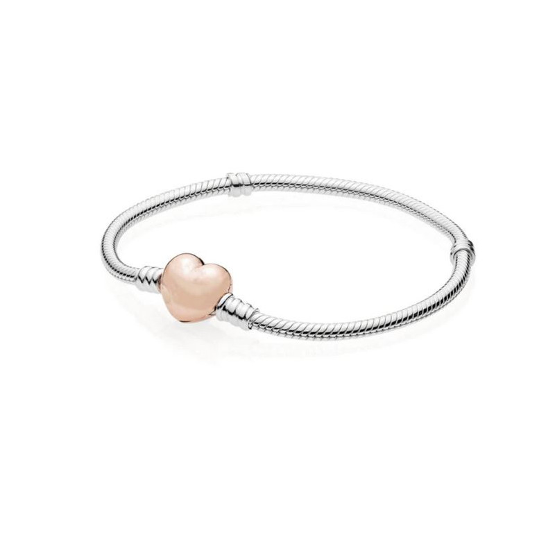 bracelet pour charm argent coeur or rose