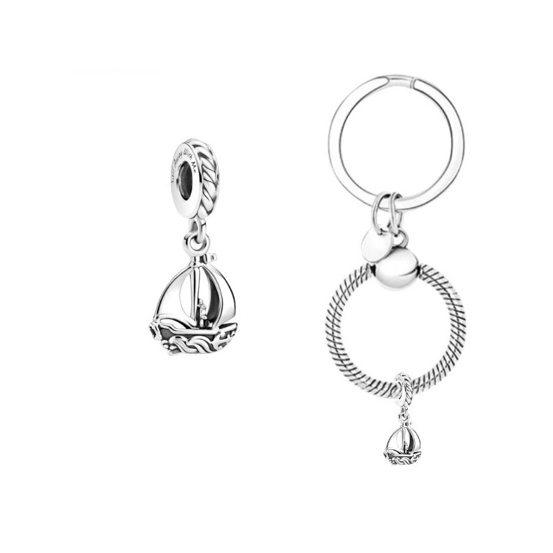 Porte clés avec bijou charm bateau vacance mer