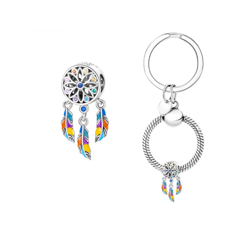 Porte clés avec bijou charm attrape rêve coloré