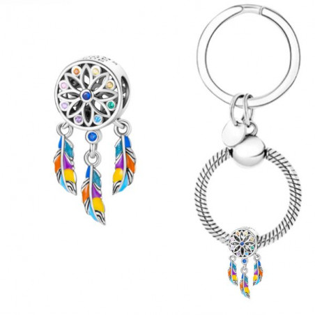 Porte clés avec bijou charm attrape rêve coloré