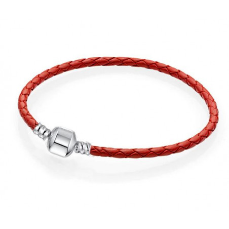bracelet pour charm tréssé rouge cylindre lisse argent