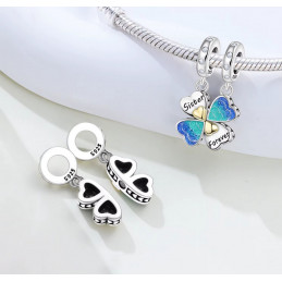 Charm double a partager coeur trèfle porte bonheur meilleure amie