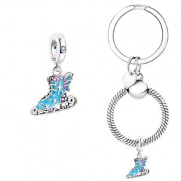 Porte clés avec charm cadeau patin à glace bleu aile