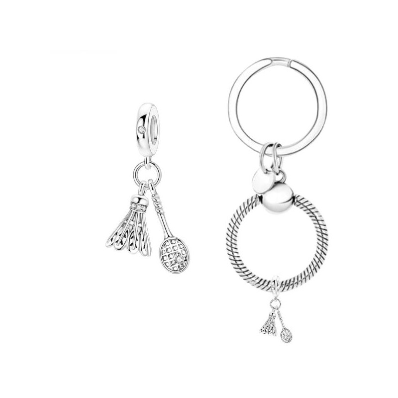 Porte clés avec charm cadeau joueuse badminton raquette volant