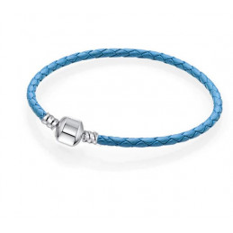 bracelet pour charm tréssé bleu turquoise cylindre lisse argent