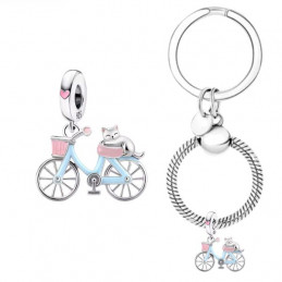 Porte clés avec charm cadeau vélo balade chat détente