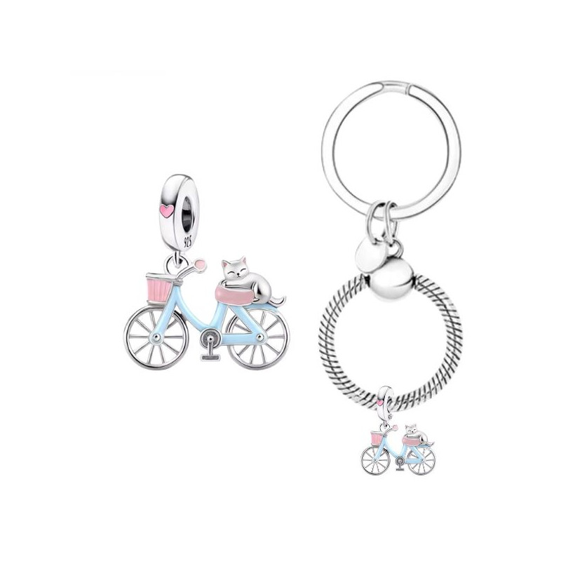 Porte clés avec charm cadeau vélo balade chat détente