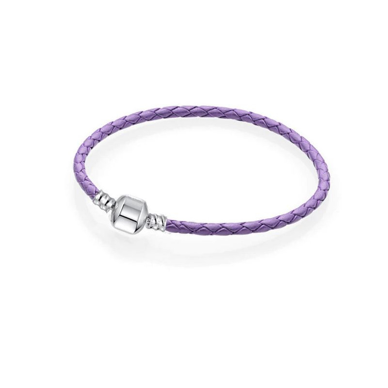 bracelet pour charm tréssé violet cylindre lisse argent