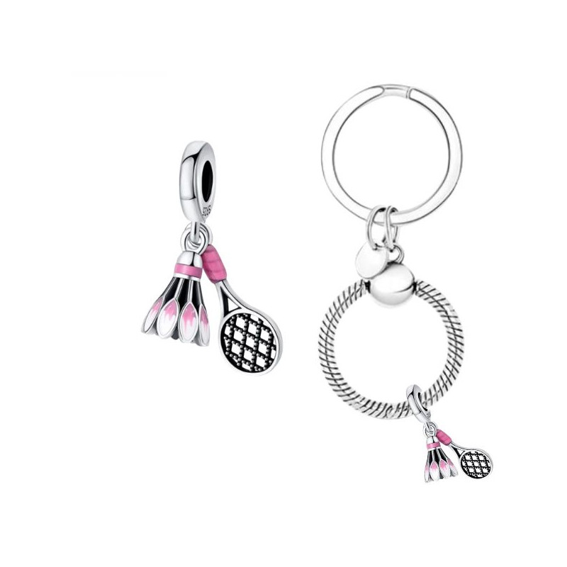 Porte clés avec charm cadeau volant raquette badminton