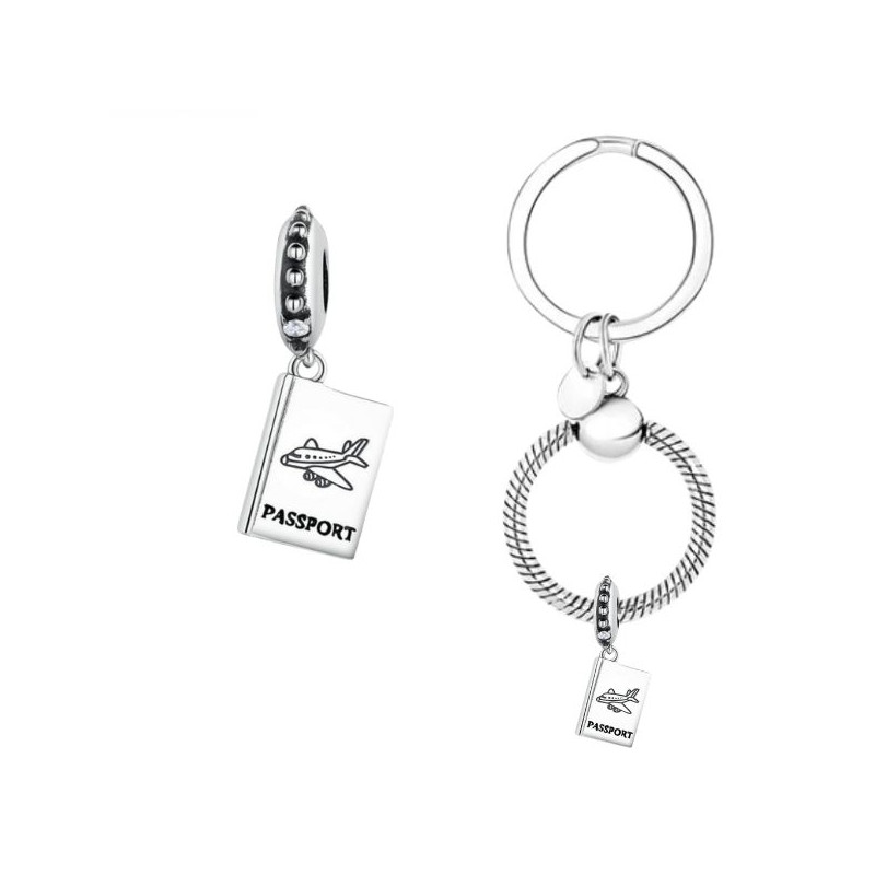 Porte clés avec bijou charm passport vacance voyage