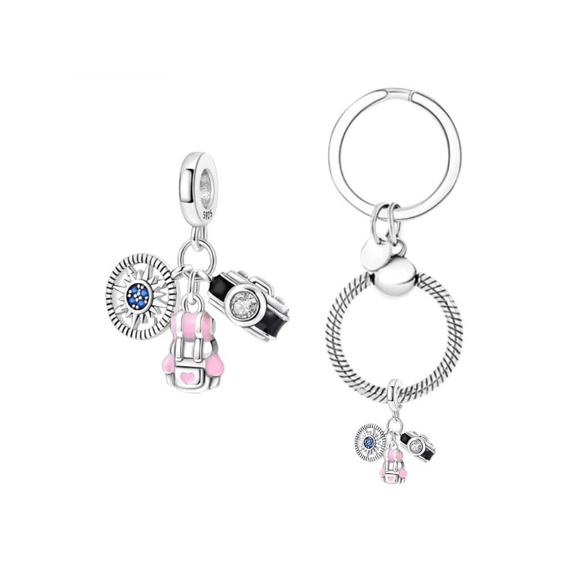 Porte clés avec bijou charm sac appareil photo voyage randonnée