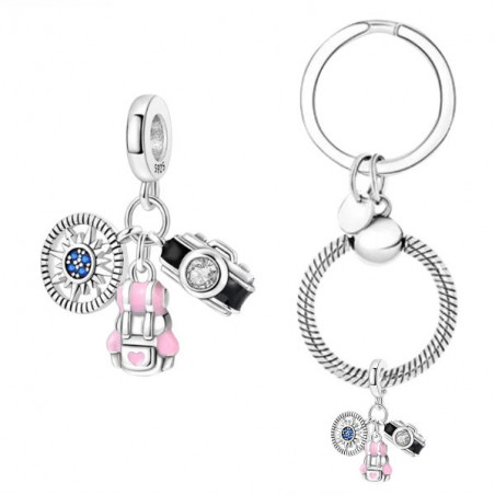 Porte clés avec bijou charm sac appareil photo voyage randonnée