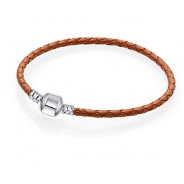 bracelet pour charm tréssé marron cylindre lisse argent