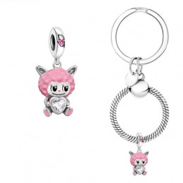Porte clé avec  charm labubu rose