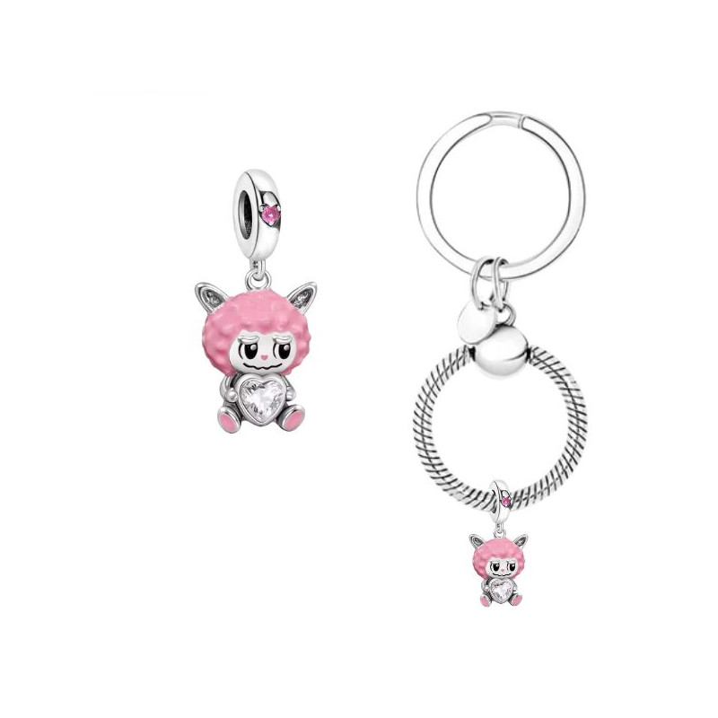 Porte clé avec  charm labubu rose