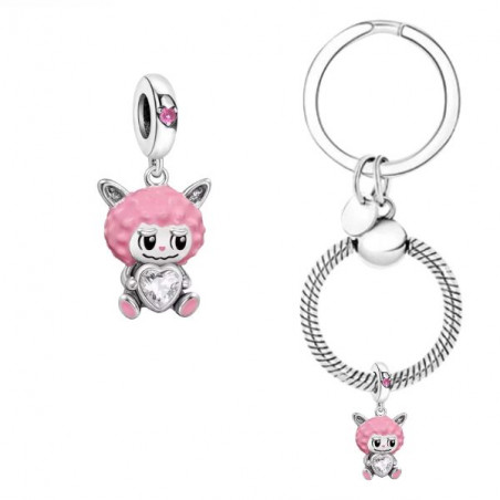 Porte clé avec  charm labubu rose