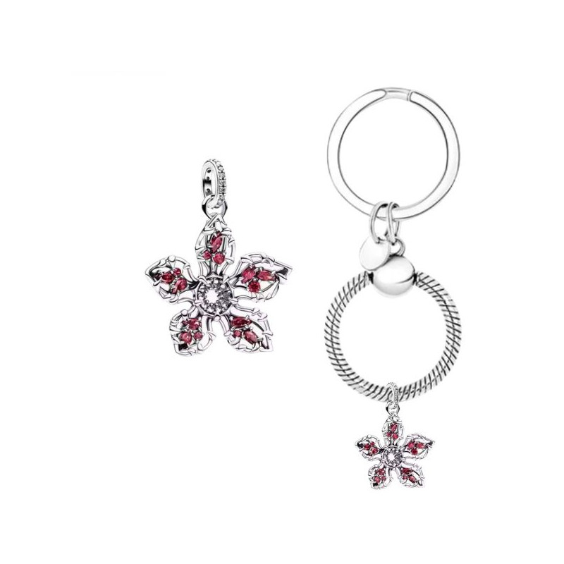 Porte clés avec charm Fleur demogorgon strass rouge stranger things