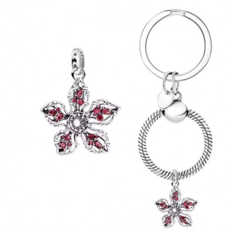 Porte clés avec charm Fleur demogorgon strass rouge stranger things