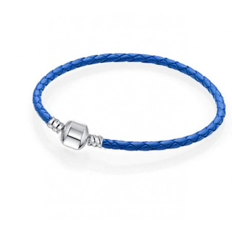 bracelet pour charm tréssé bleu cylindre lisse argent