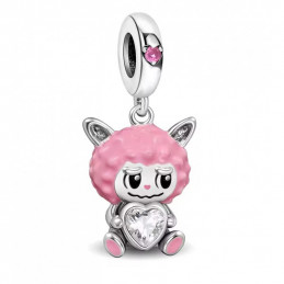 Porte clé avec  charm labubu rose