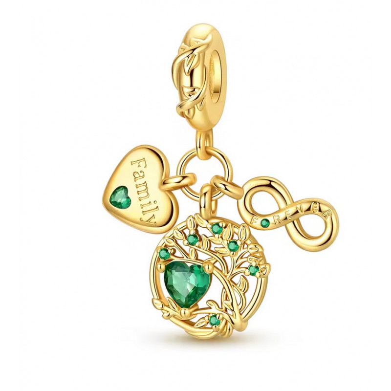 Charm pour bracelet famille arbre de vie pierre verte