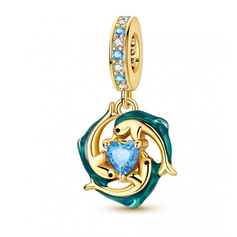 Charm bijou pour bracelet dauphins en cercle pierre bleue