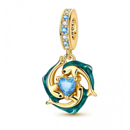 Charm bijou pour bracelet dauphins en cercle pierre bleue