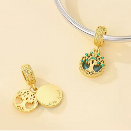Charm bijou pour bracelet arbre de vie pierre verte