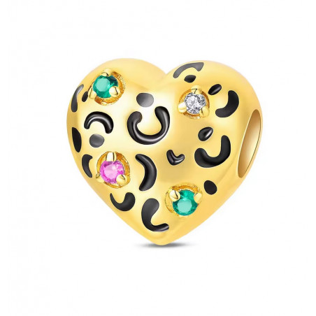 Charm bijou pour bracelet coeur léopard or pierre