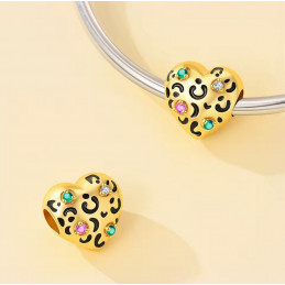 Charm bijou pour bracelet coeur léopard or pierre