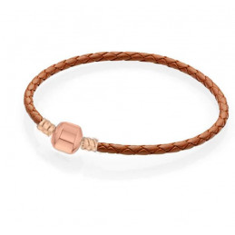 bracelet pour charm tréssé marron cylindre lisse or rose
