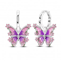 boucles d'oreilles papillon fleur violet rose