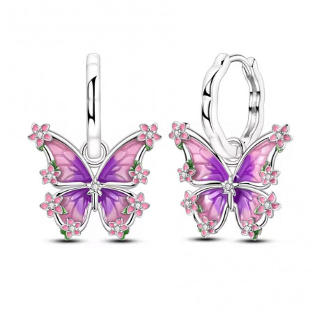 boucles d'oreilles papillon fleur violet rose