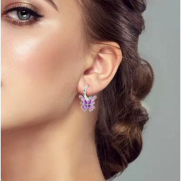 boucles d'oreilles papillon fleur violet rose