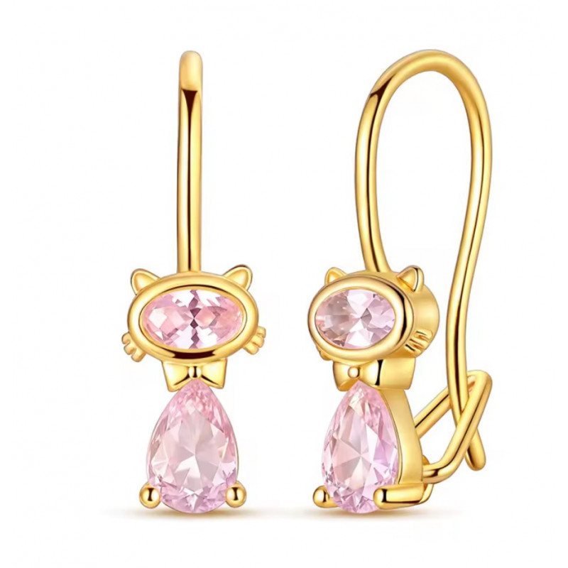 boucles d'oreilles chat or pierre rose