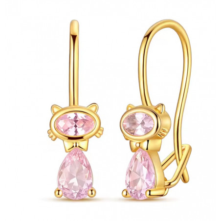 boucles d'oreilles chat or pierre rose