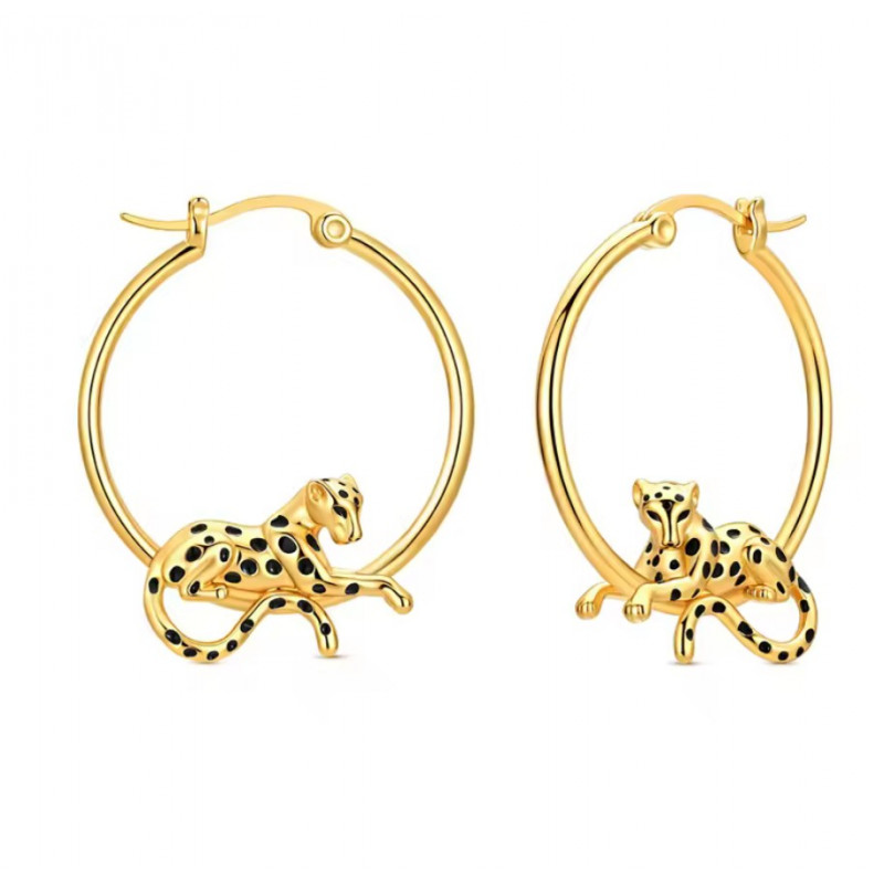 boucles d'oreilles léopard allongé sur boucle or