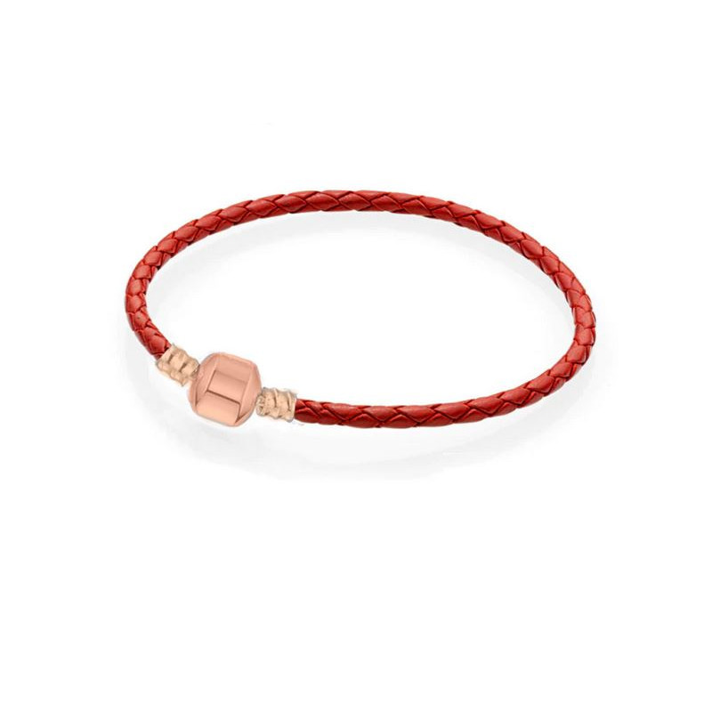 bracelet pour charm tréssé rouge cylindre lisse or rose