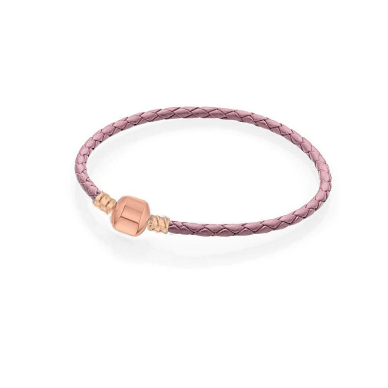 bracelet pour charm tréssé rose cylindre lisse or rose